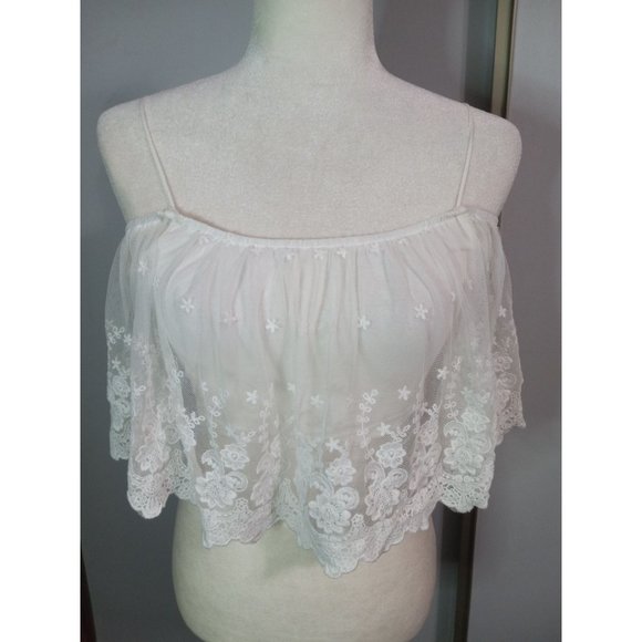 Ontheland Small White Lace Lined Crop Boho Sexy Feminine Top - Picture 1 of 5